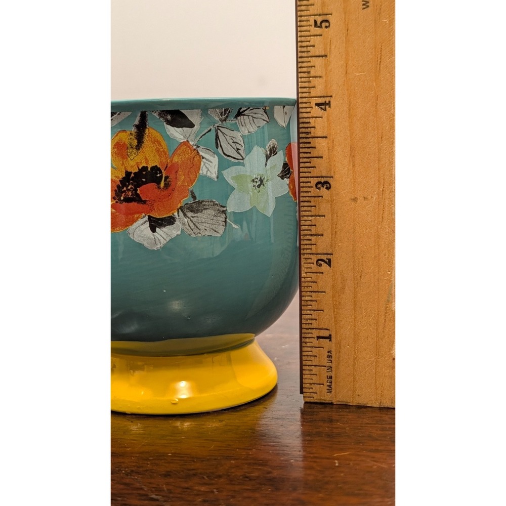 Pioneer Woman Flea Market Turquoise & Yellow Floral Footed Mug 15oz Coffee Cup - Picture 4 of 6